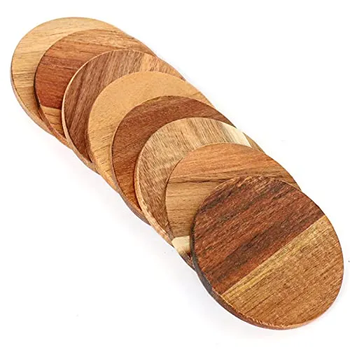 10 Pieces Unfinished Wood Coasters, 4 Inch Round Acacia Wooden Coasters for Crafts with Non-Slip Silicon Dots for DIY Stained Painting Wood Engraving