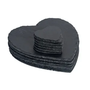 12pc Black Heart Slate Placemat & Coaster Sets - By Argon Tableware