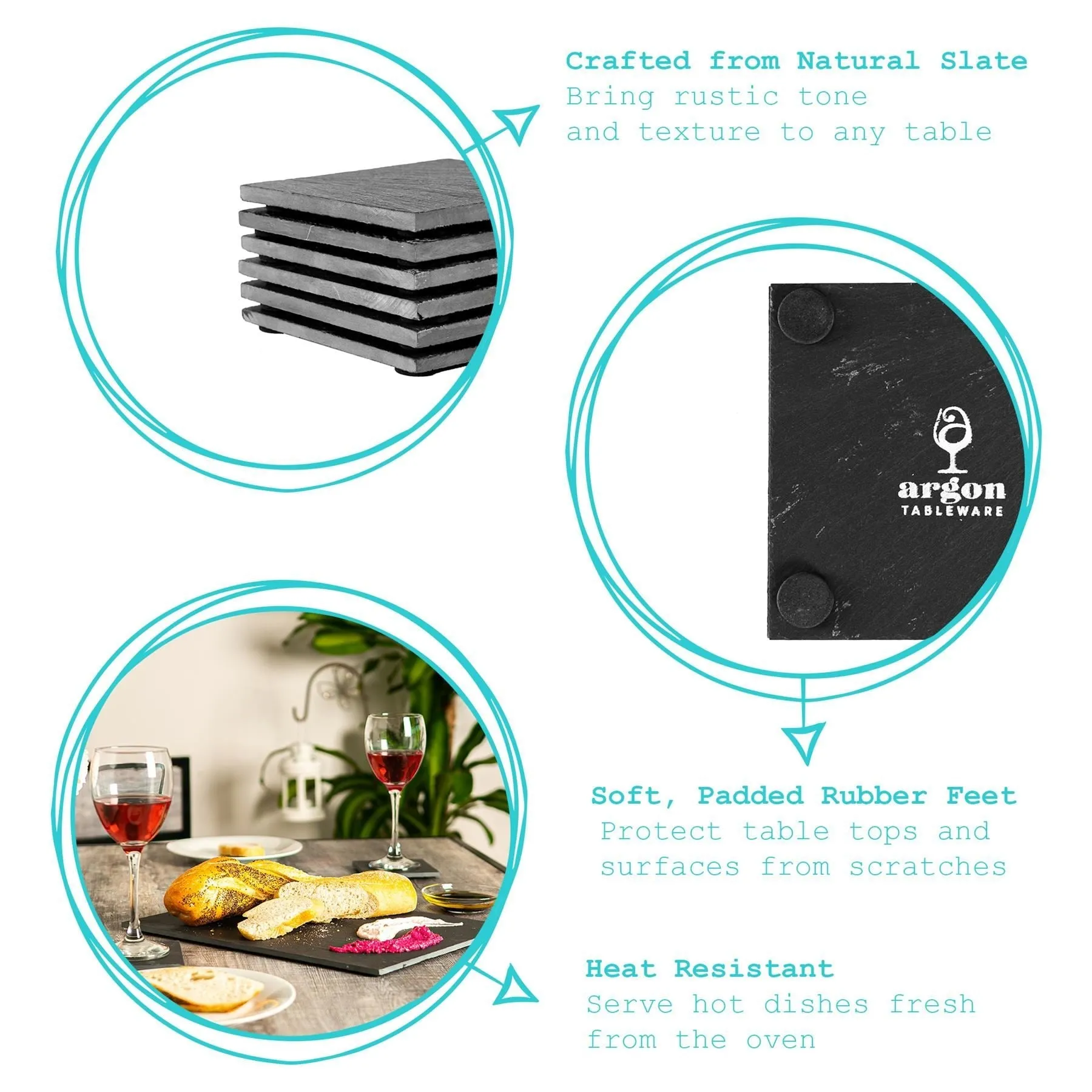 12pc Rectanglar Linea Slate Placemats & Coasters Set - By Argon Tableware