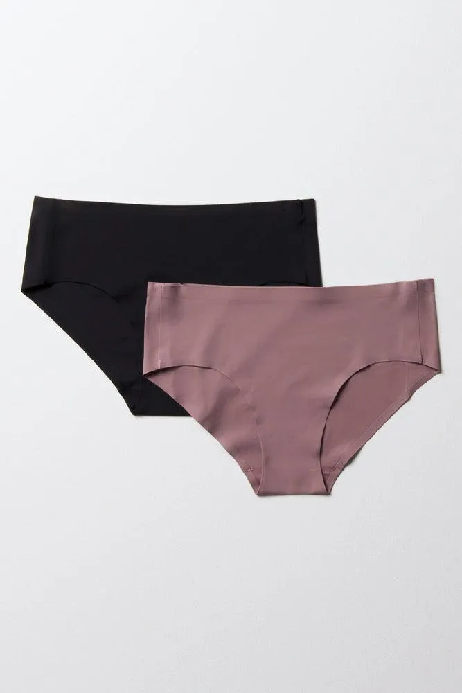 2 Pack Bonded Boyleg Panties Black & Natural