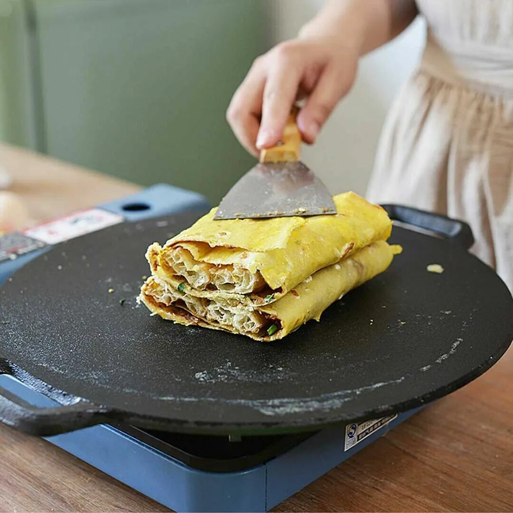 34cm Cast Iron Crepe Pan Set with Ergonomic Handles, 5 Pieces