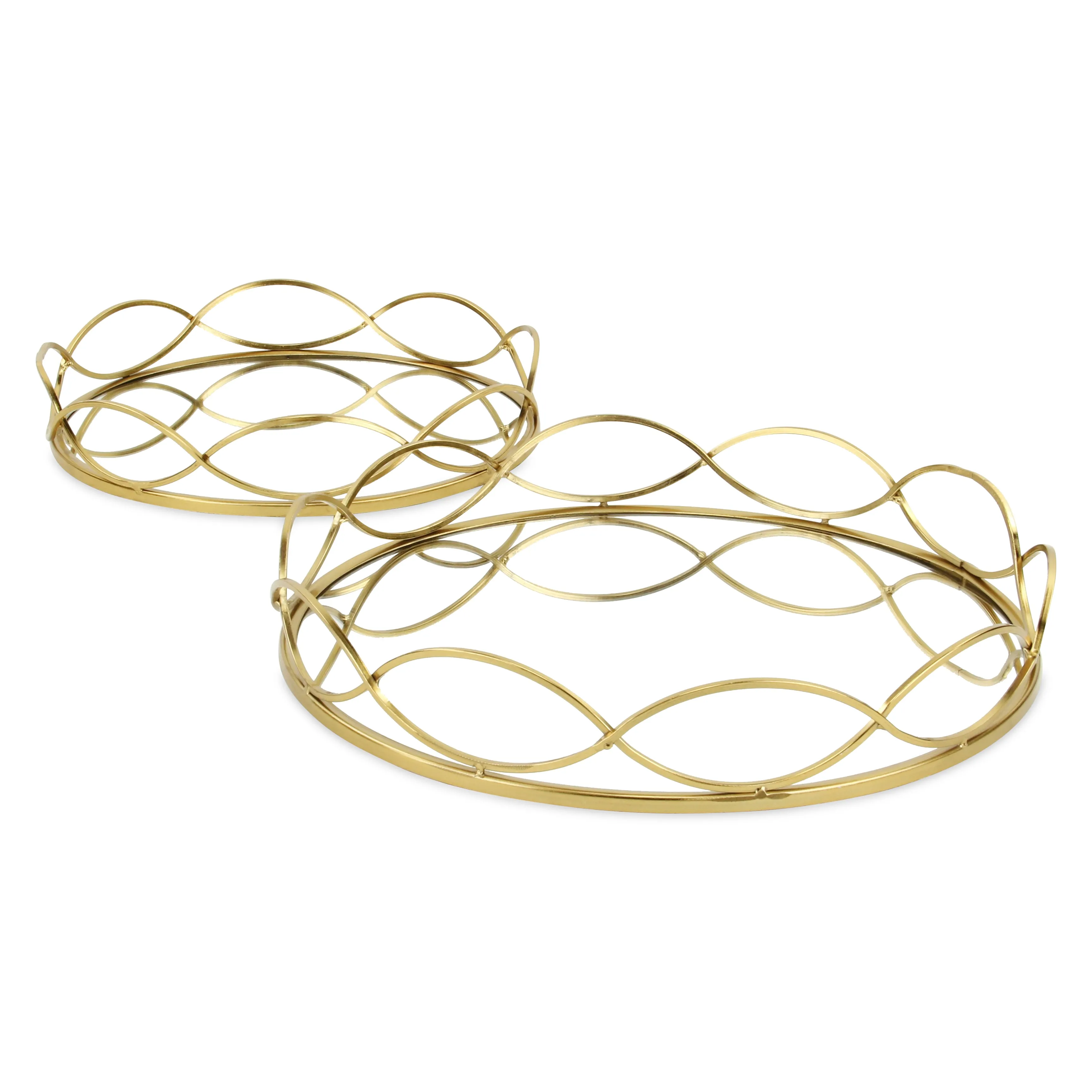 Round Gold Mianzi Trays - Set of 2 Elegant Serving Platters