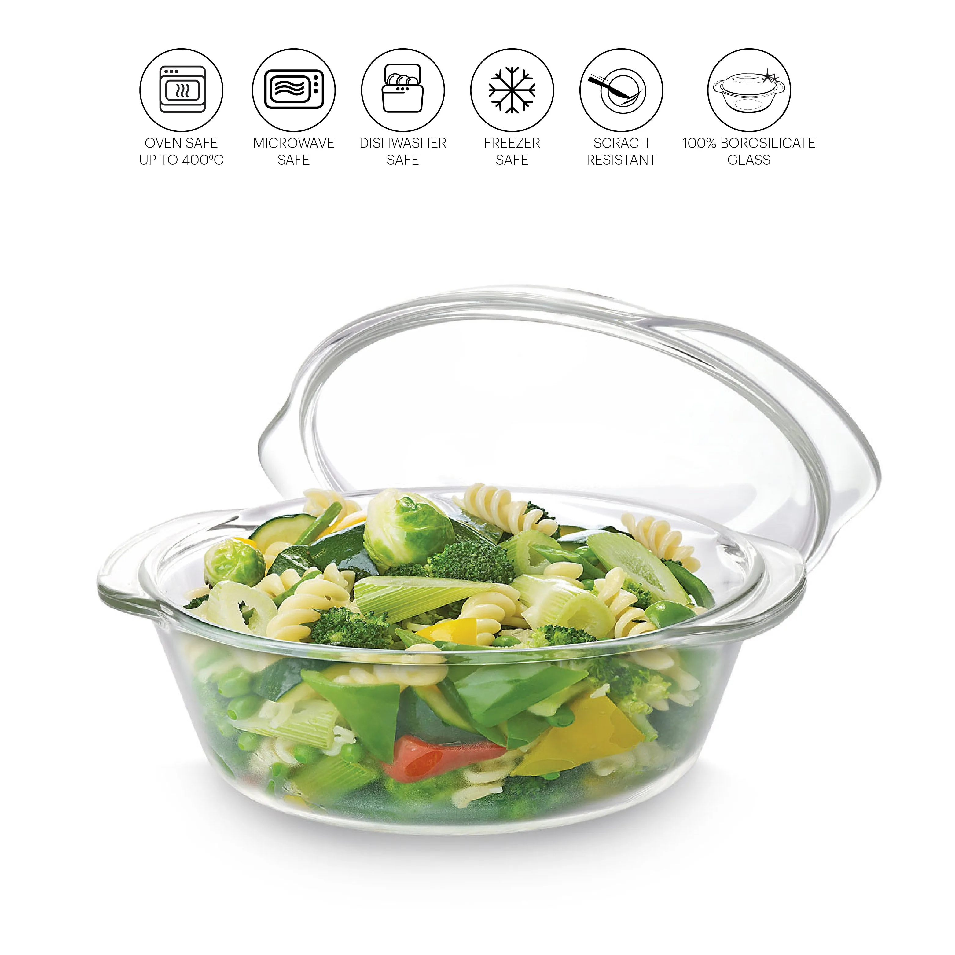 Angelica Round Casserole With Lid, 2000ml