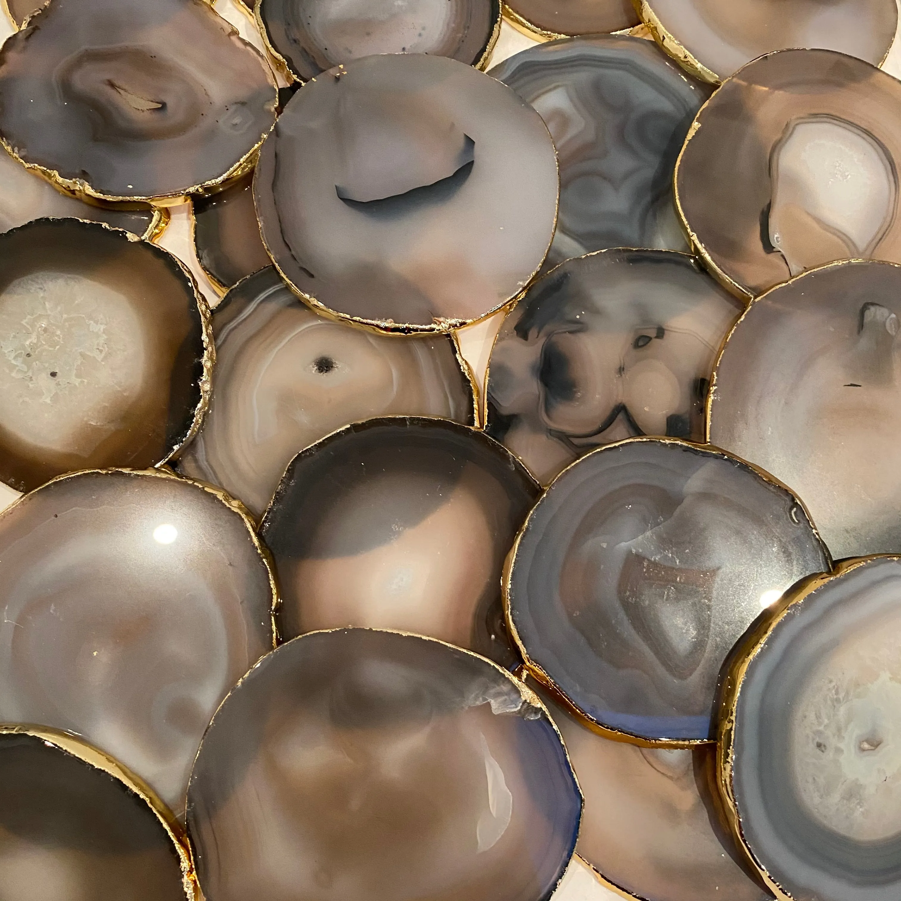 Black Agate Crystal Coasters with Gold Glided Edge