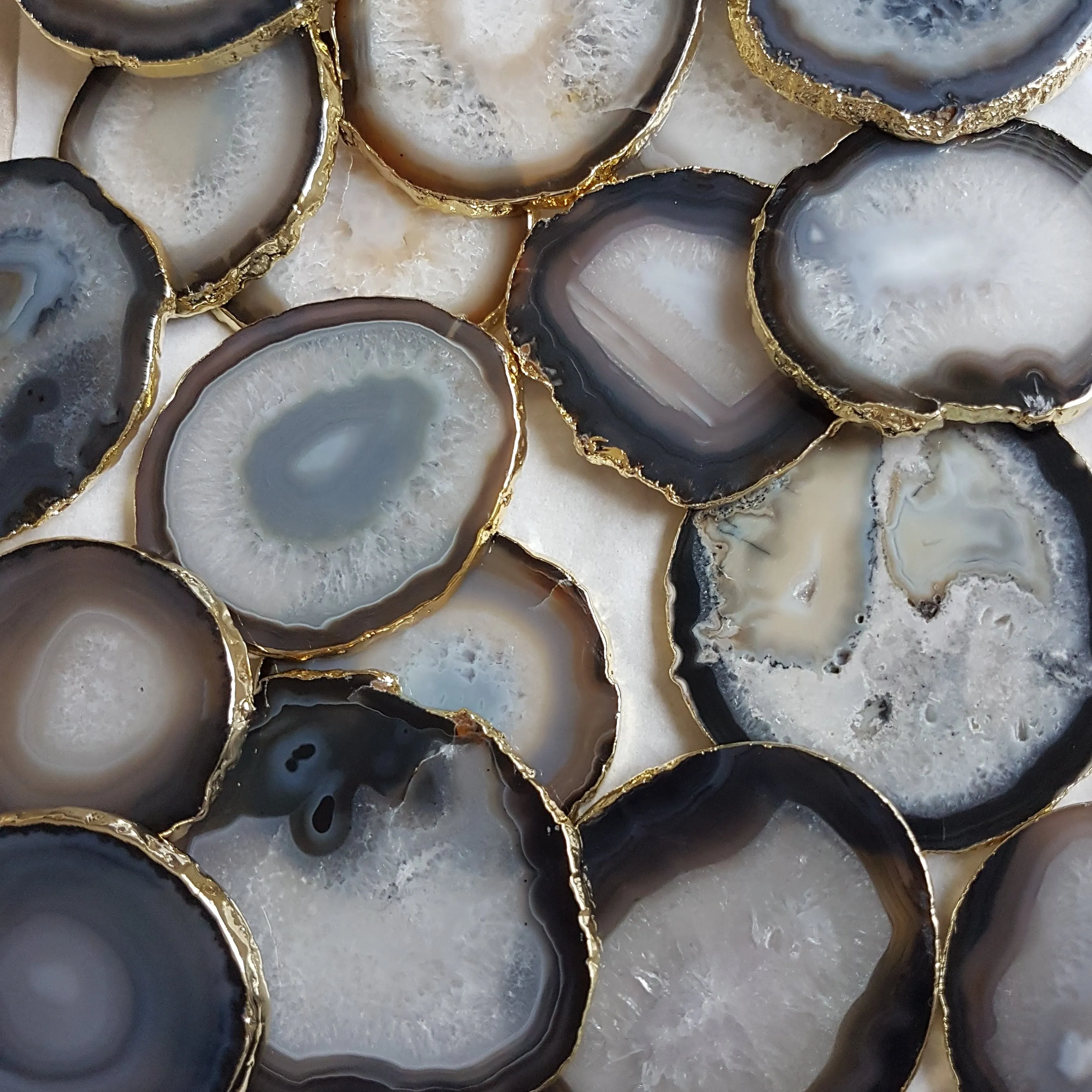 Black Agate Crystal Coasters with Gold Glided Edge