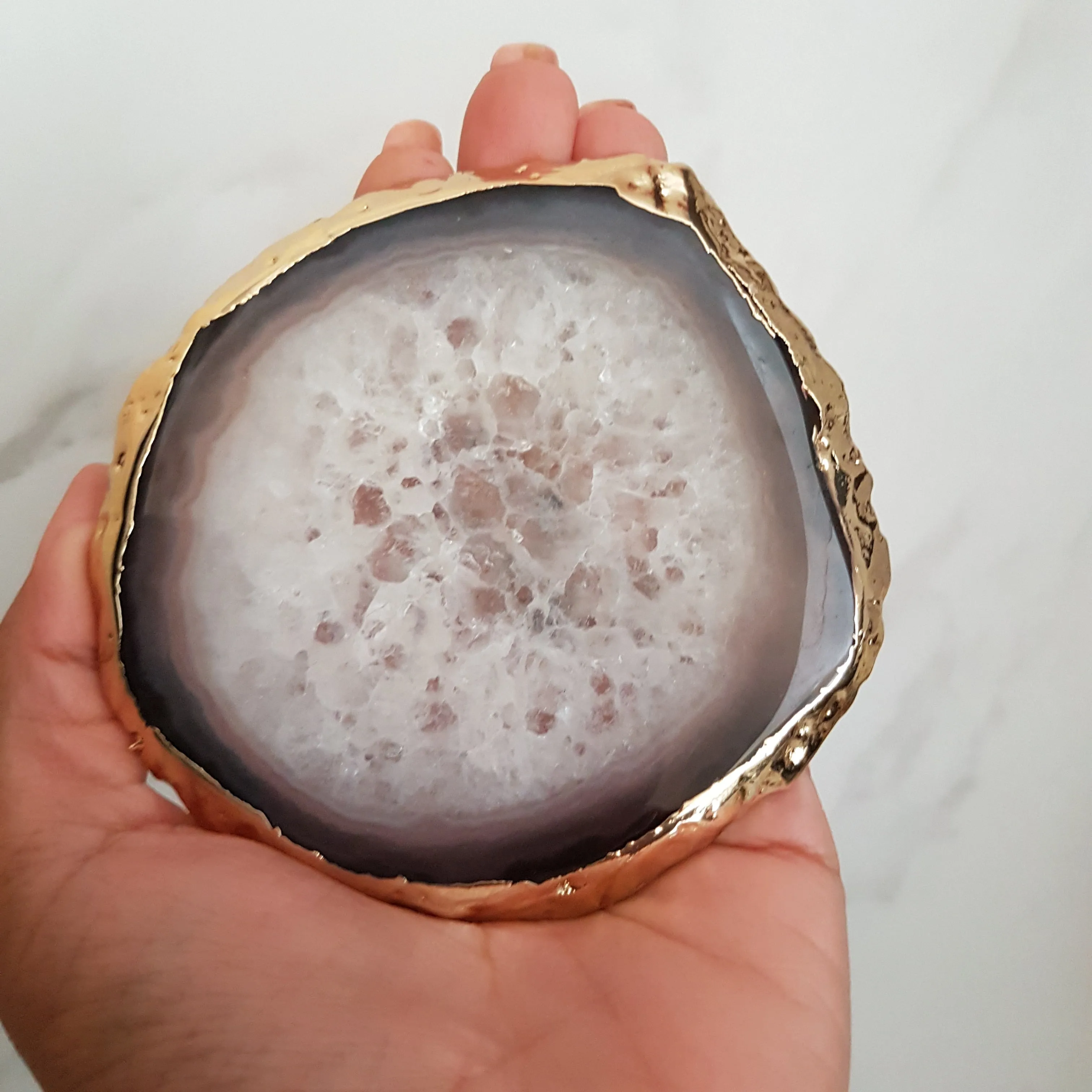 Black Agate Crystal Coasters with Gold Glided Edge