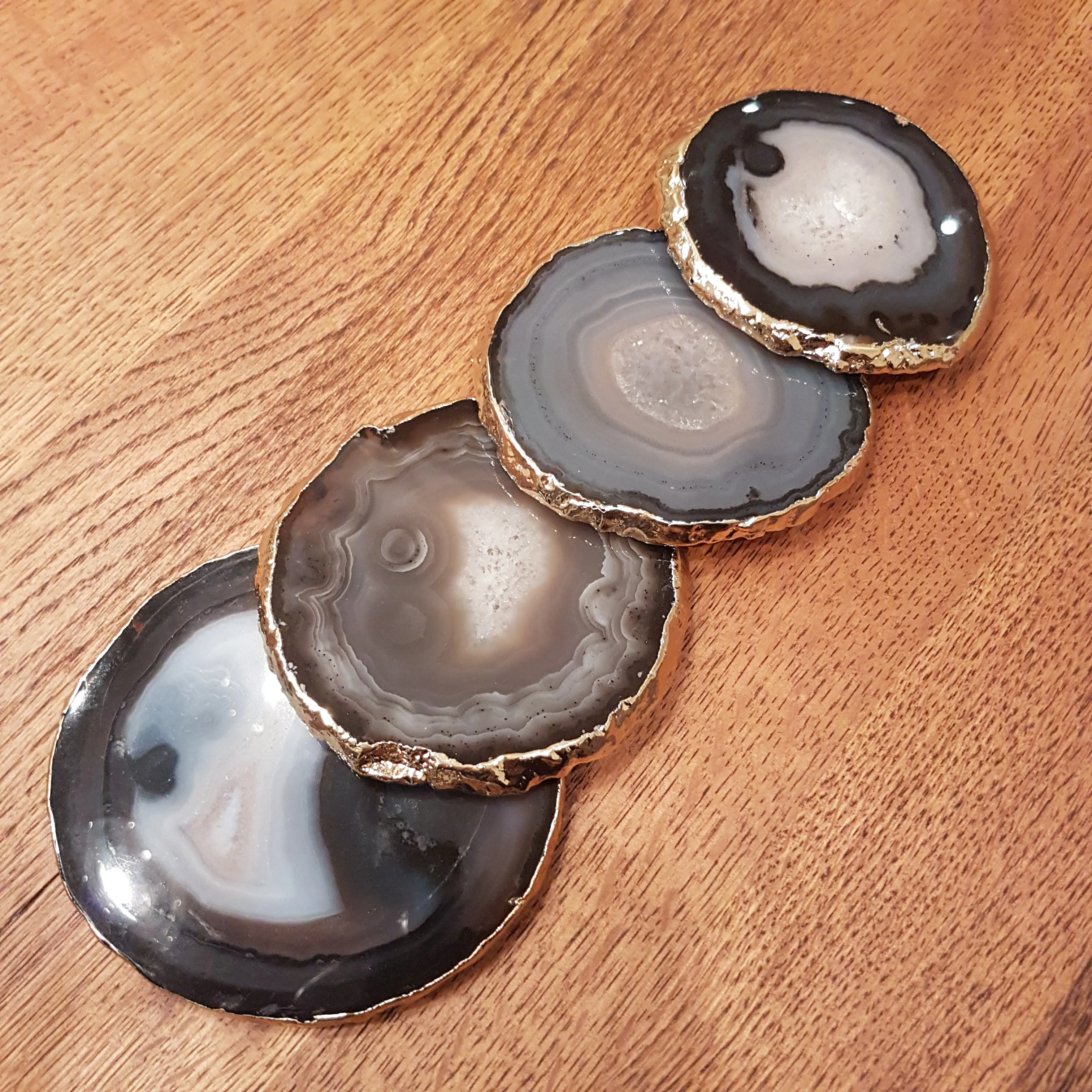 Black Agate Crystal Coasters with Gold Glided Edge