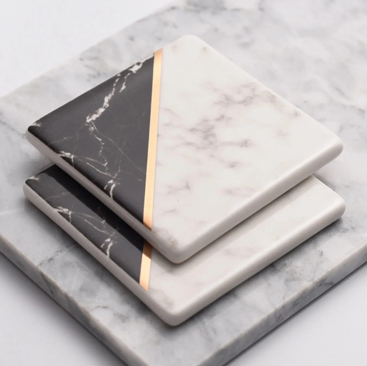 Black and White Marble Pattern Coasters - Set of 4