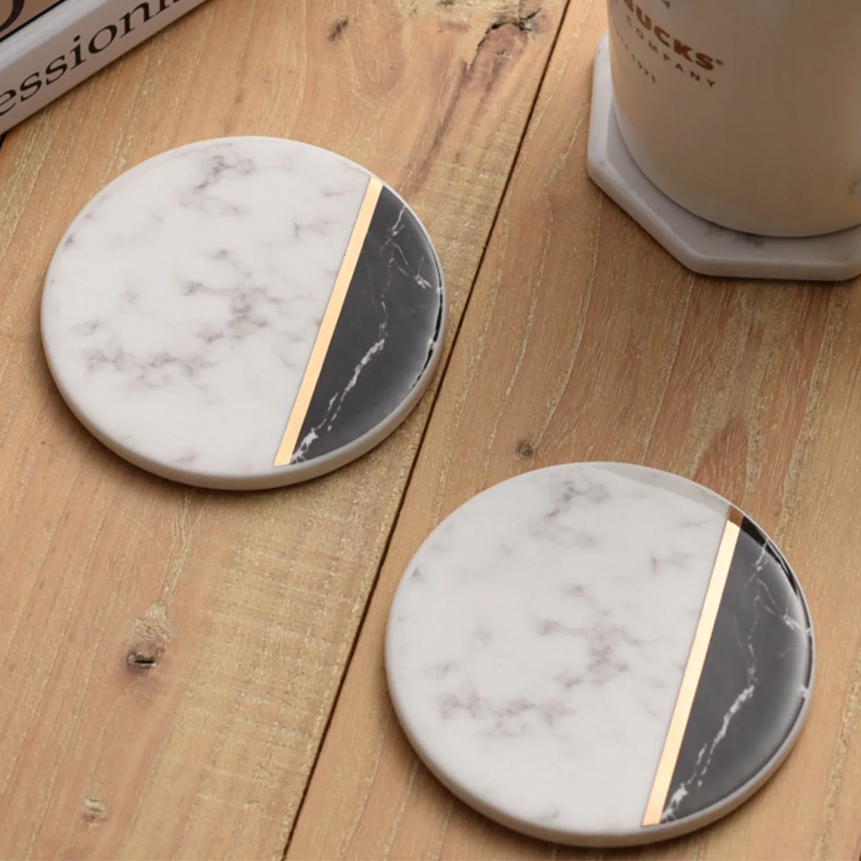 Black and White Marble Pattern Coasters - Set of 4