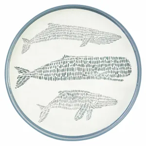 Cadet Blue Whales 15 Inch Round Tray