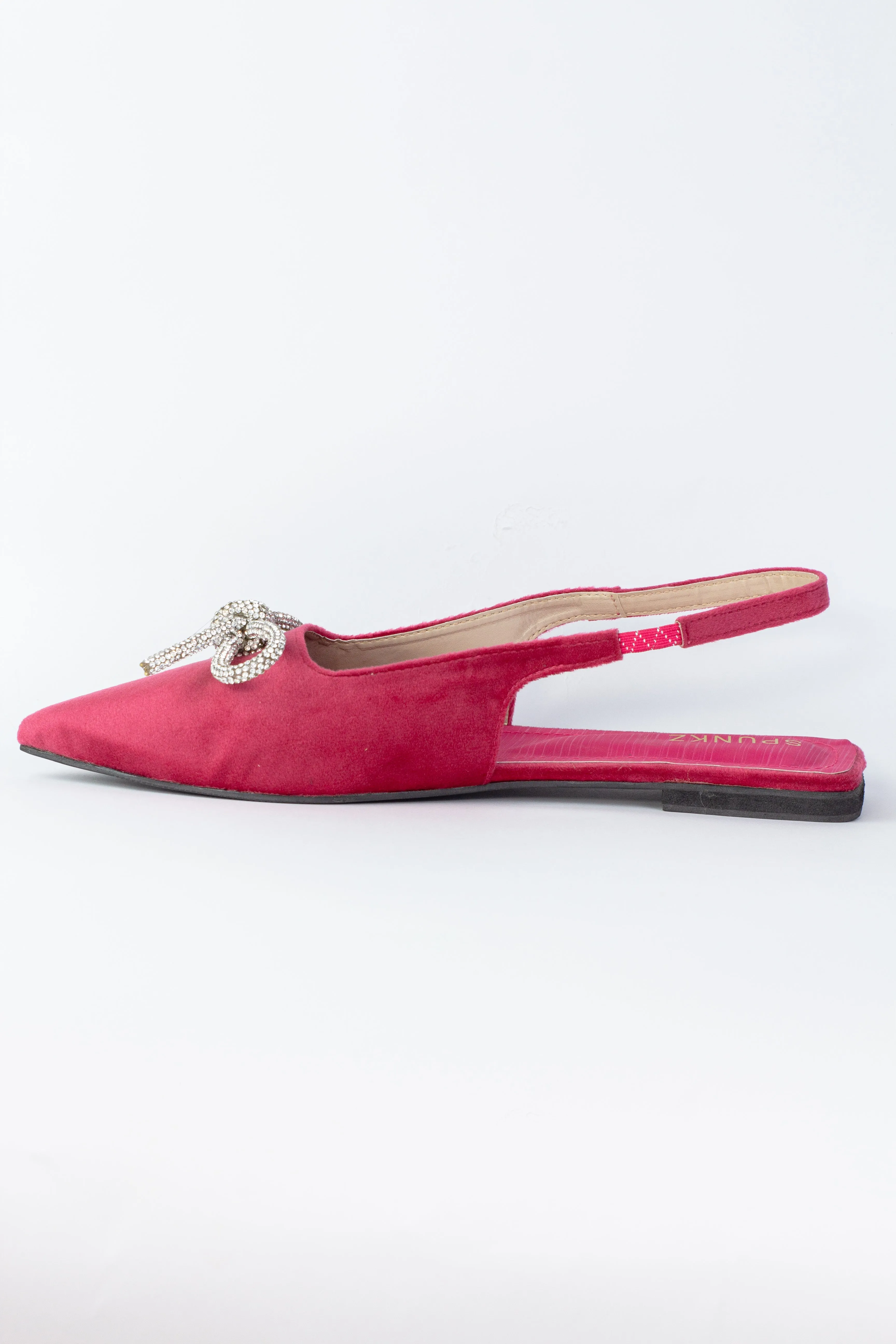 Cherry Pink Gem-Embellished Bow-Tie Slingback Flats