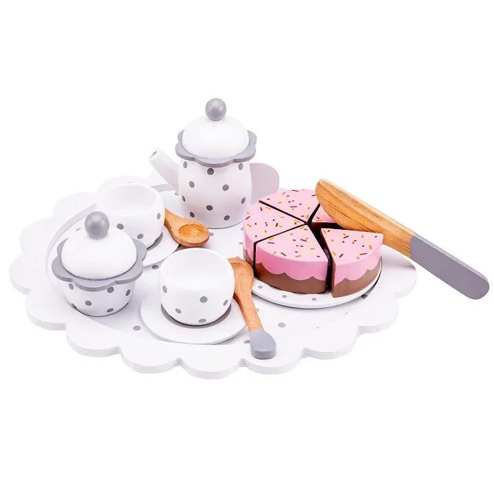 Deluxe Coffee and Tea Set with Sliced Decorative Cake