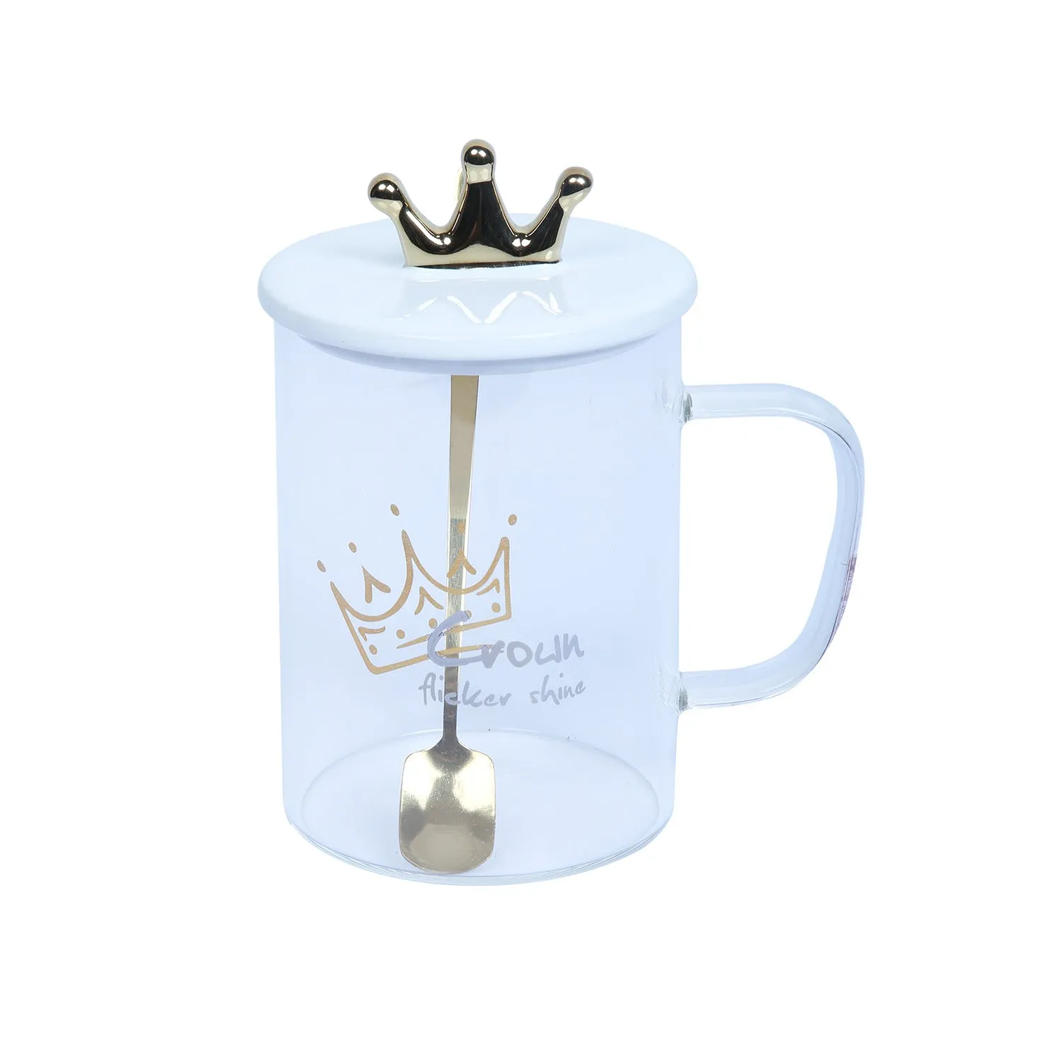 Crown Glass Coffee & Tea Mug with Lid & Spoon