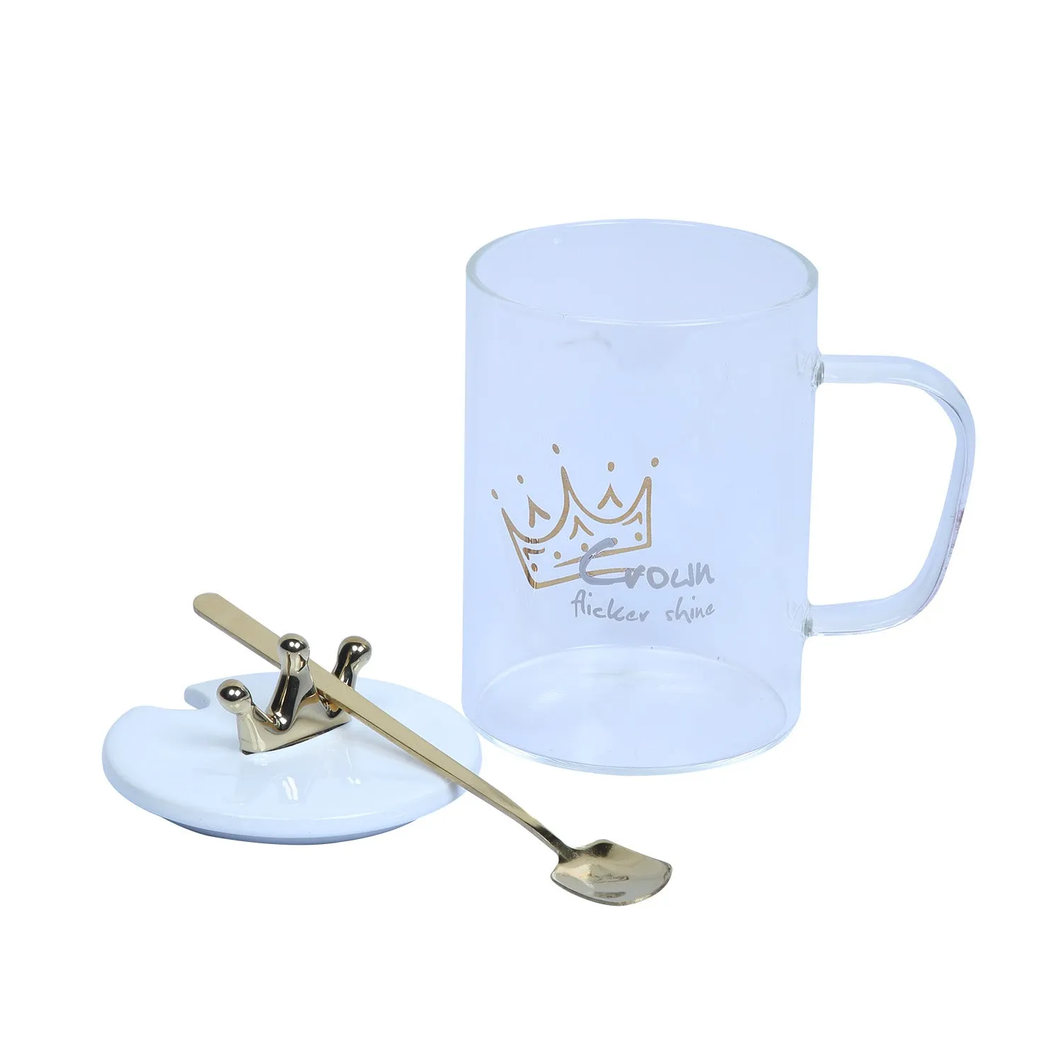 Crown Glass Coffee & Tea Mug with Lid & Spoon