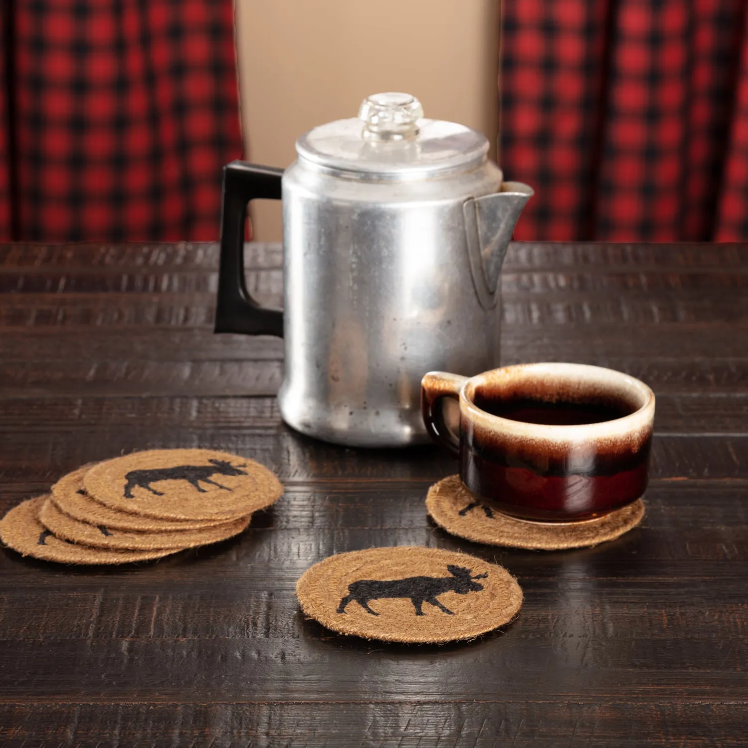 Cumberland Stenciled Moose Jute Coaster Set of 6