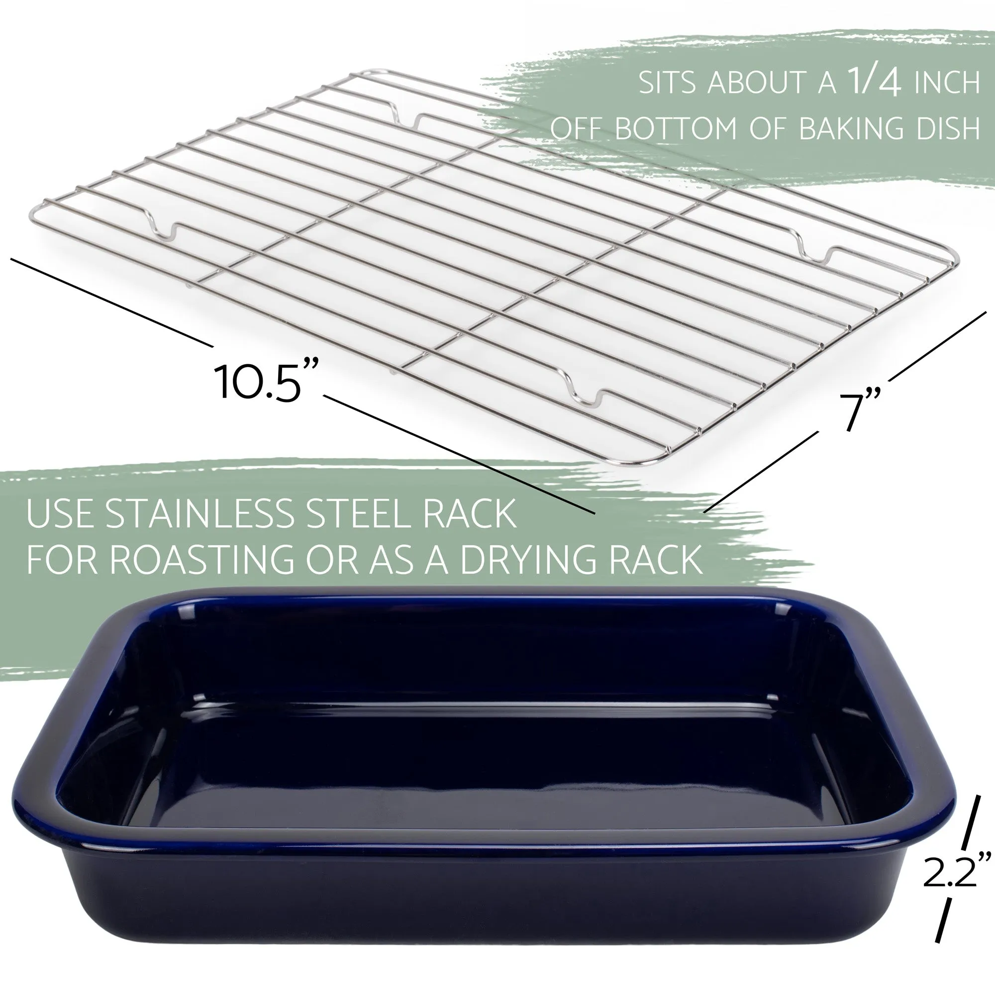 Elanze Designs Navy Blue 12.9 x 9.3 Porcelain Baking Dish With Stainless Steel Rack