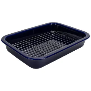 Elanze Designs Navy Blue 12.9 x 9.3 Porcelain Baking Dish With Stainless Steel Rack