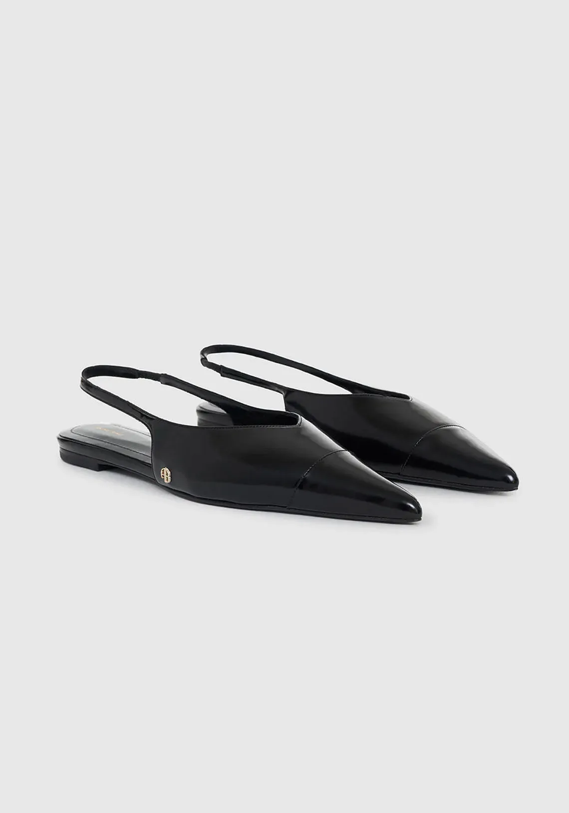 ELENA SLINGBACK FLATS HIGH SHINE BLACK