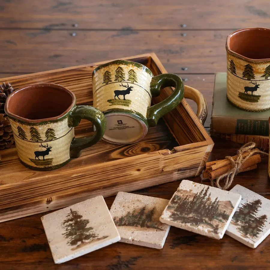 Elk Mug & Cedar Trees Coaster Set