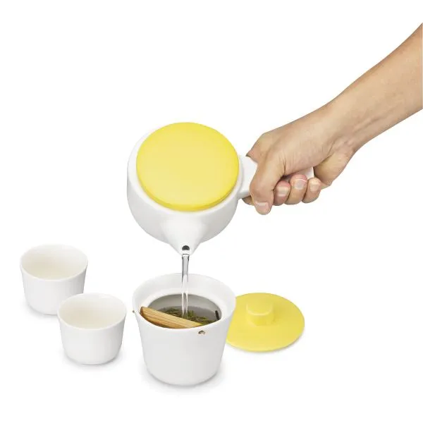 Evo Song Tea Set White Body with Blue Lid