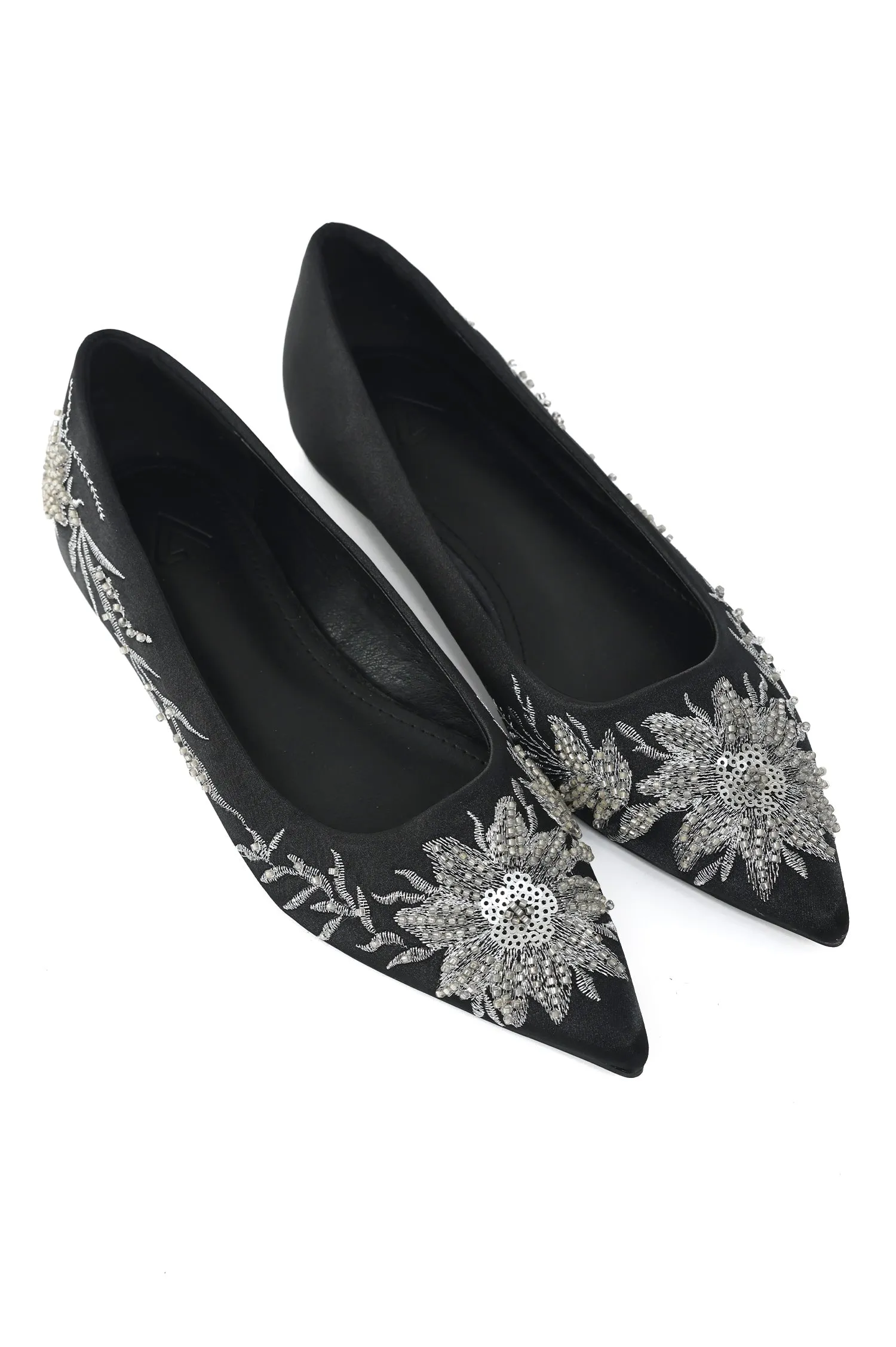 FLORAL POINTED FLATS-BLACK