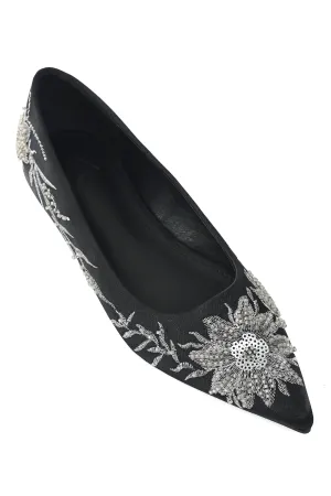 FLORAL POINTED FLATS-BLACK