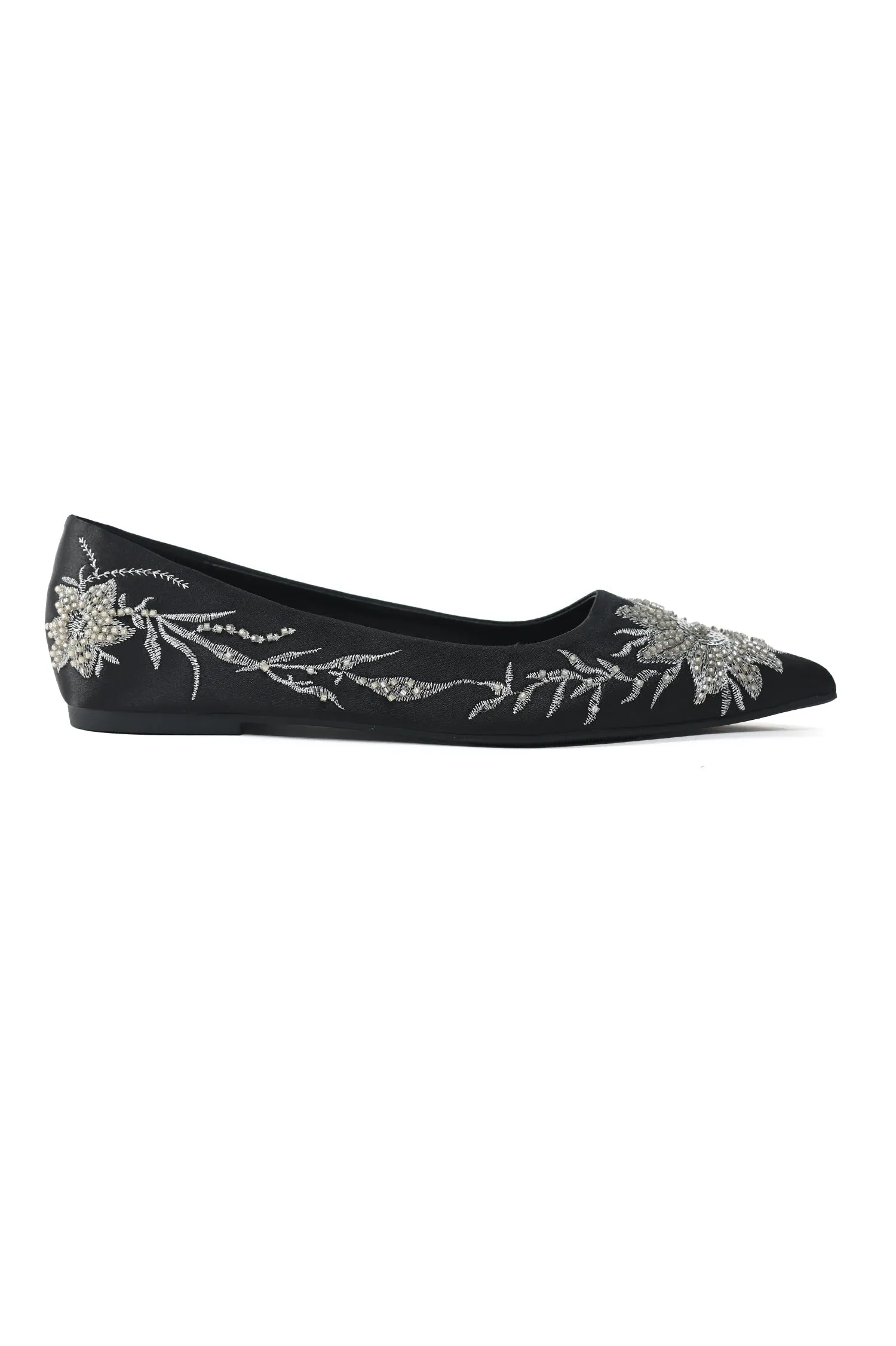 FLORAL POINTED FLATS-BLACK