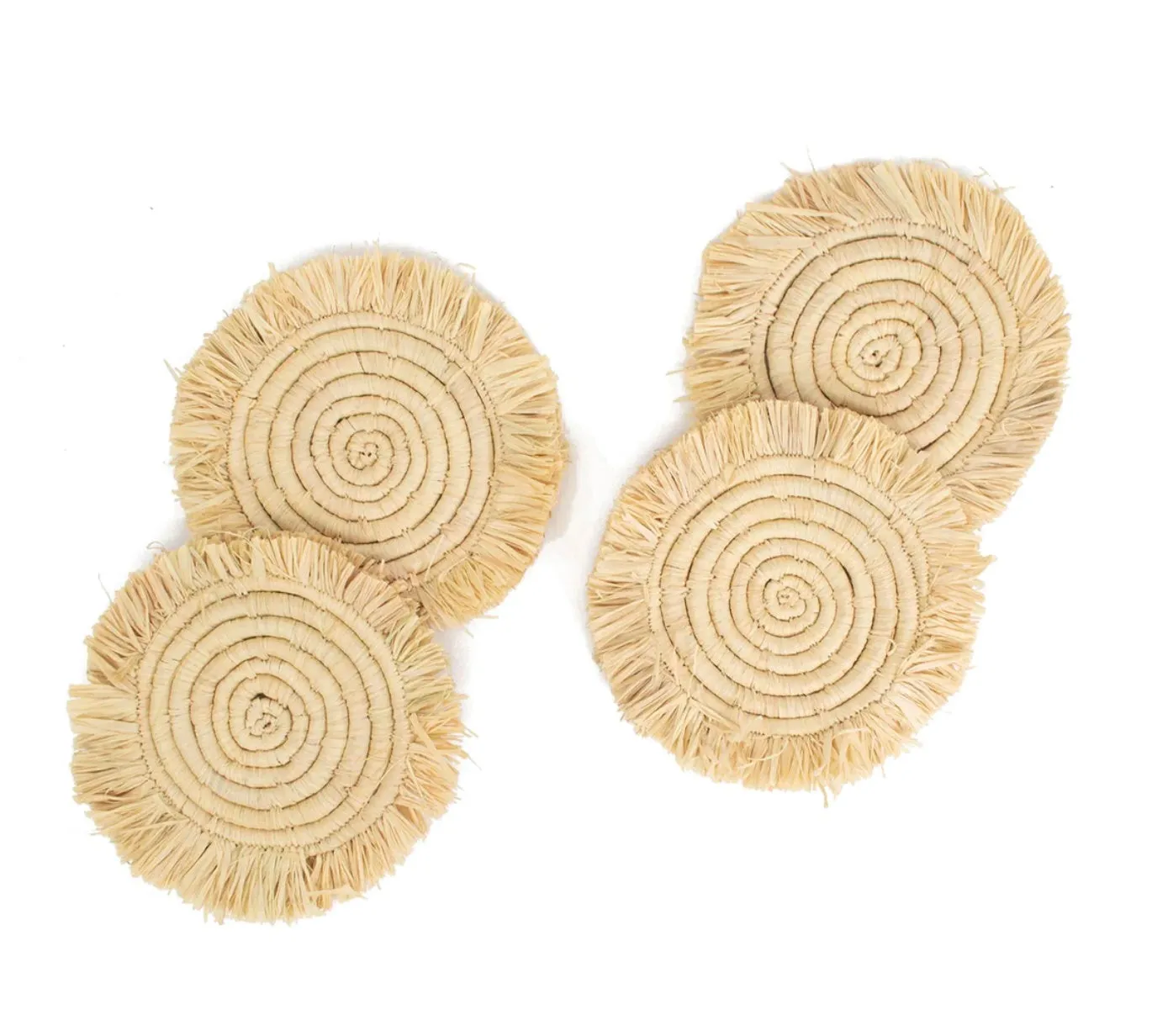 Fringed Natural Drink Coasters set of 4