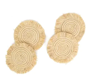 Fringed Natural Drink Coasters set of 4