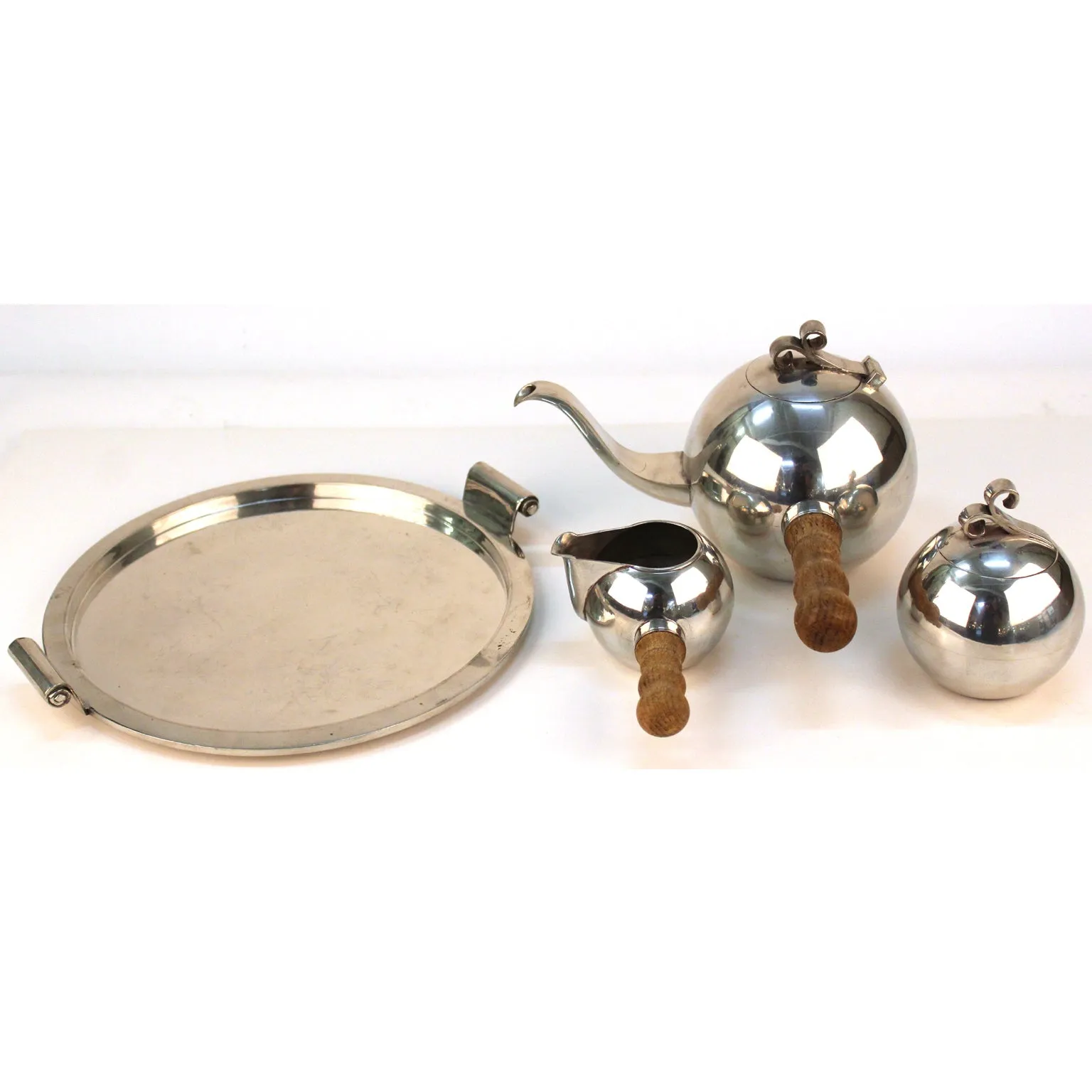 Havstad Norwegian Art Deco Pewter Tea Set on Serving Plate