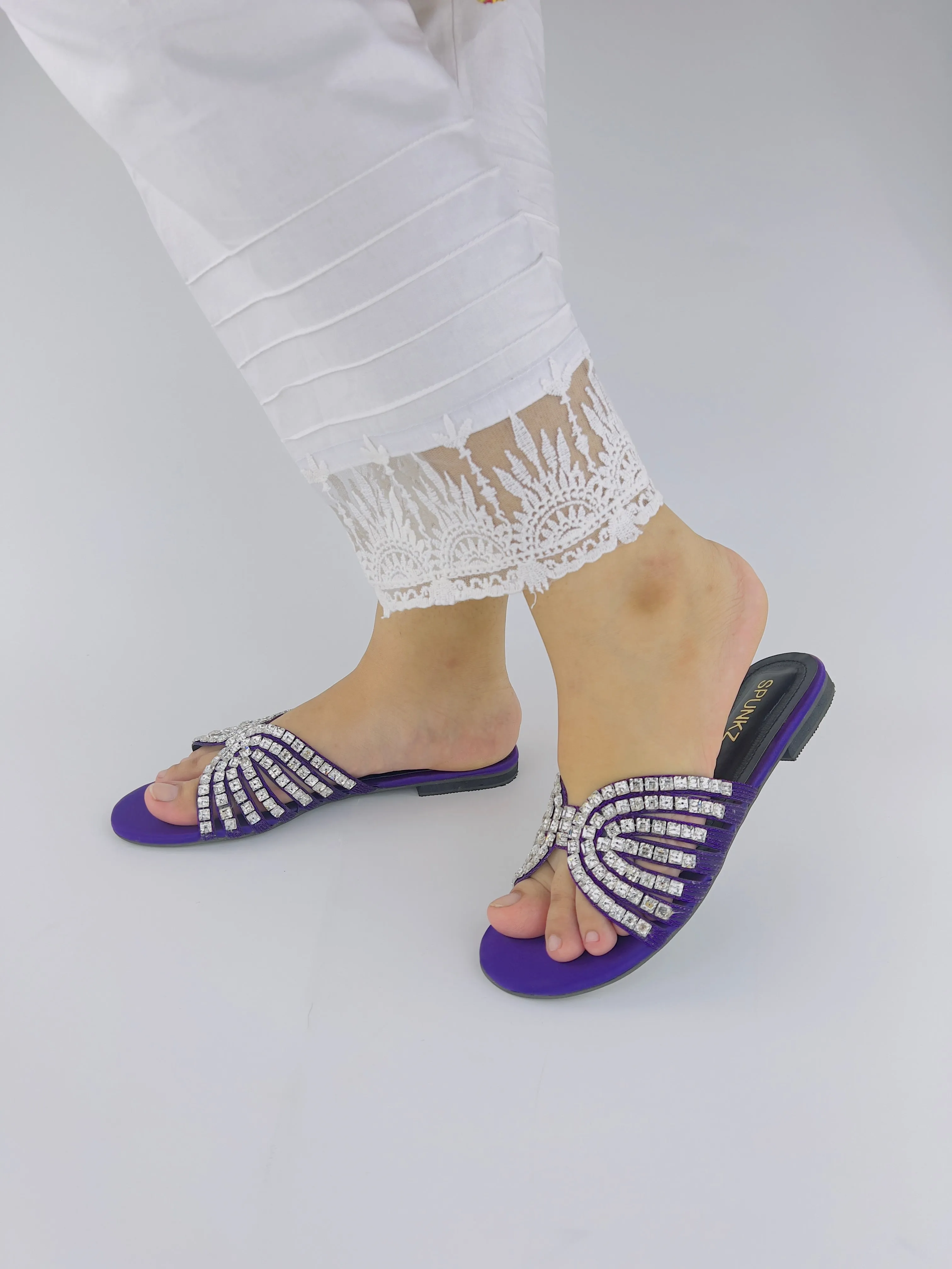 Jamie Handmade Purple Embellished Studded Rhinestone Slippers