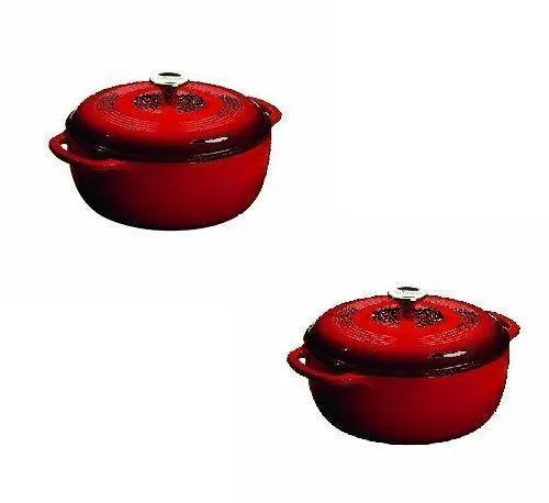 Lodge Color EC6D43 Enameled Cast Iron Dutch Oven, Island Spice Red, 1,6-Quart & 1, 4.5-qt, Island Spice Red