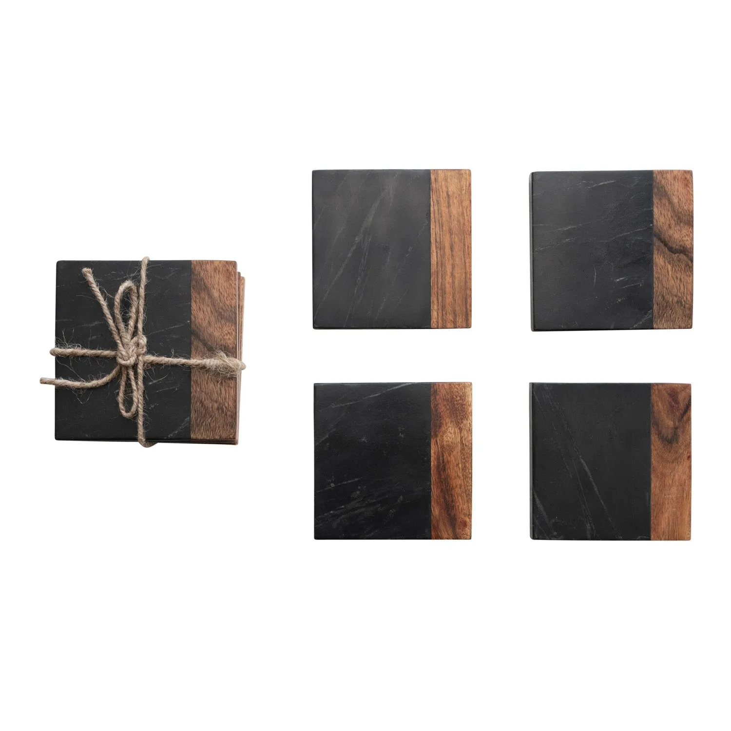 Marble & Acacia Wood Coasters, Black & Natural