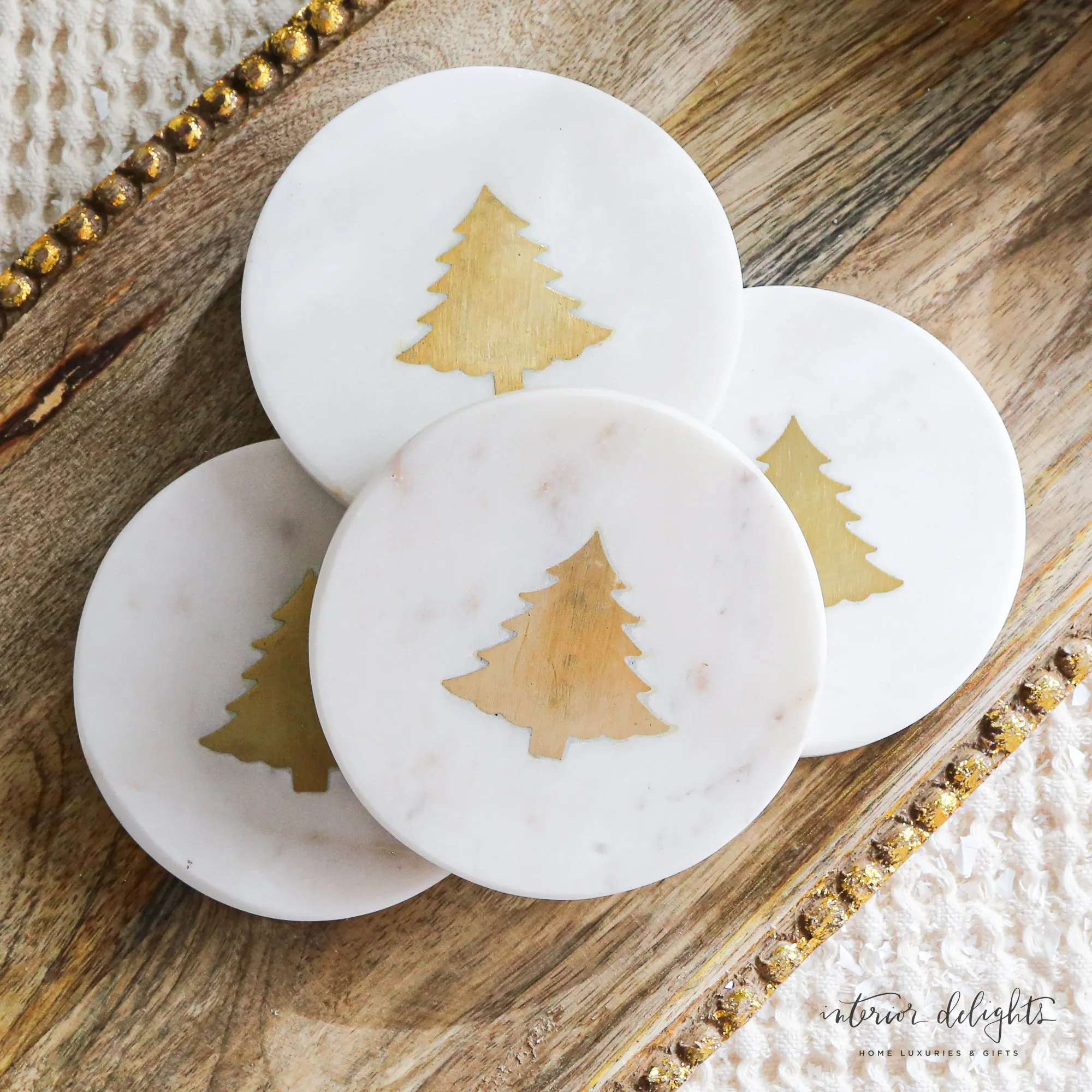 Marble Coasters With Brass Tree Inlay