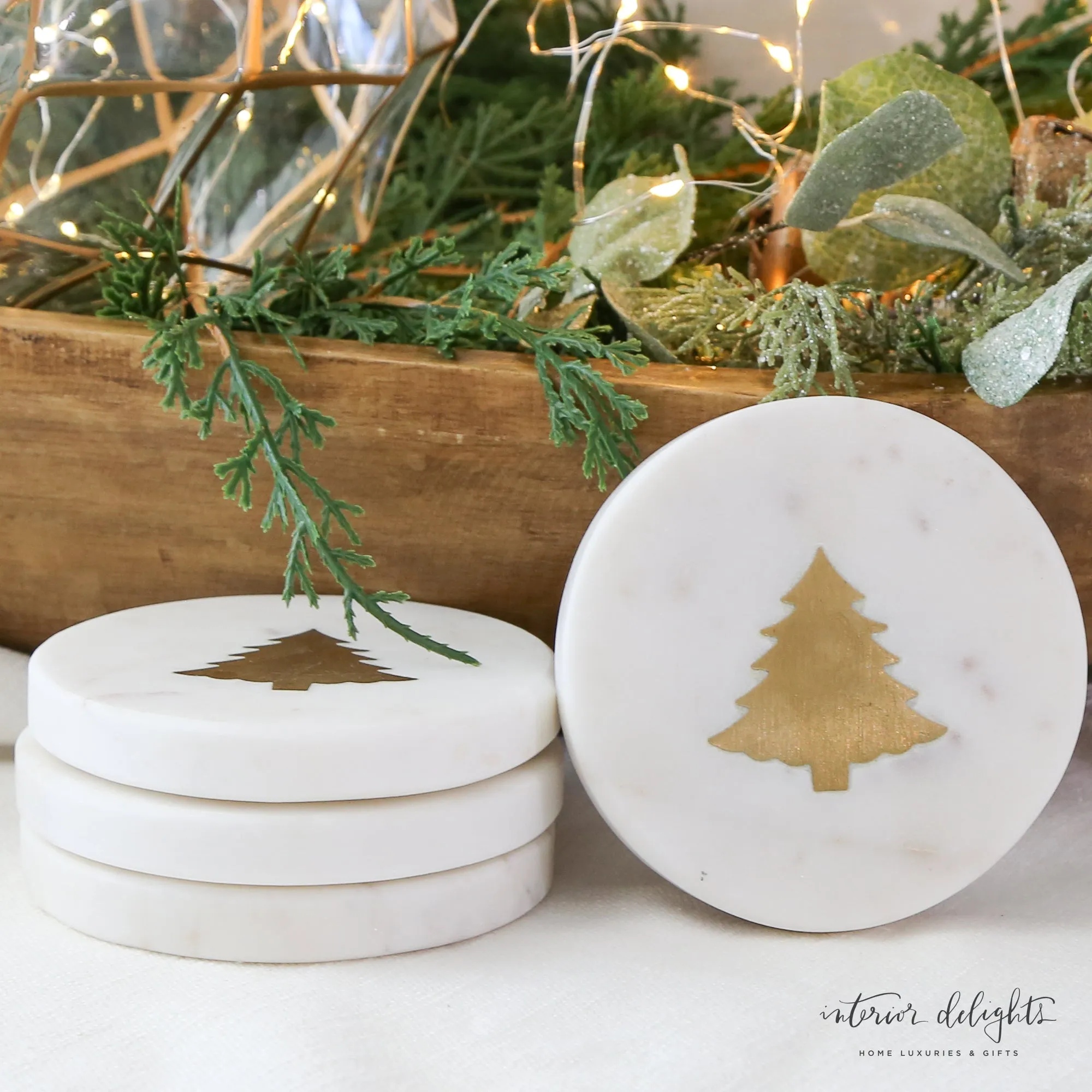 Marble Coasters With Brass Tree Inlay