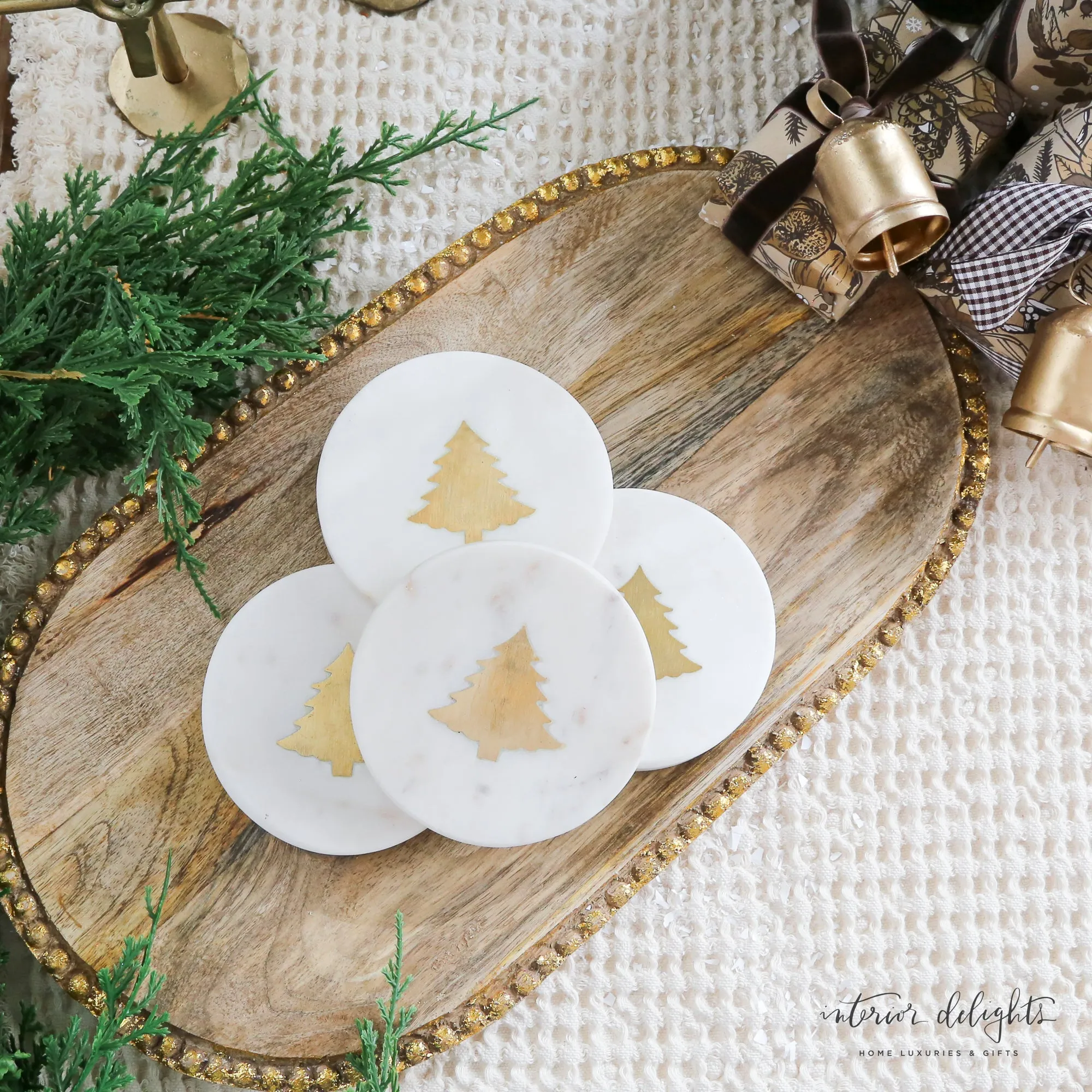 Marble Coasters With Brass Tree Inlay