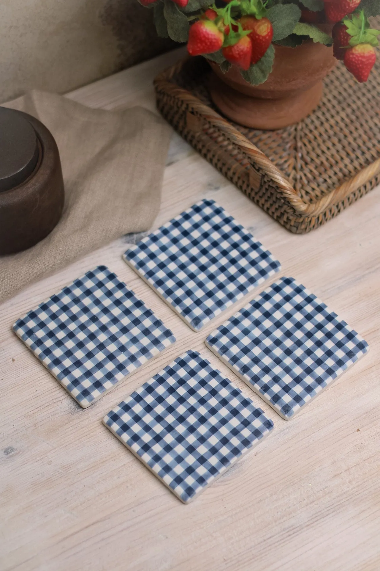 Navy Gingham Coasters | Set of 4