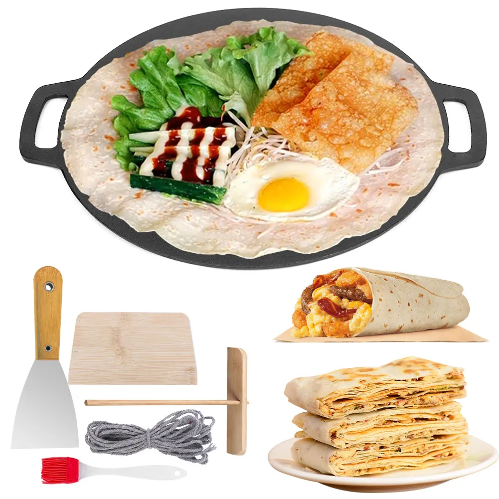 Pre-Seasoned Cast Iron 5pc Crepe Pan Set with Tools