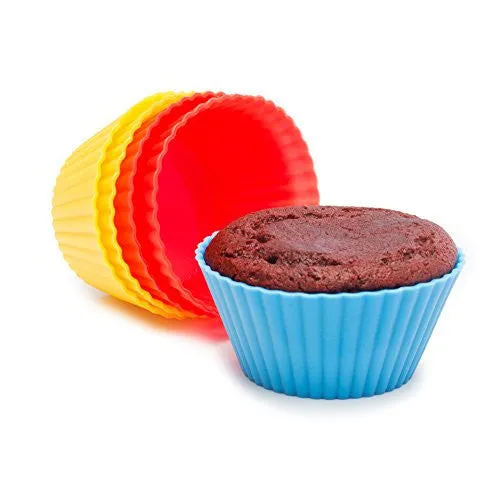 Premium Silicone Baking Cups ((24 Pack) with --BONUS PAIR-- of MUFFIN TOPS) BPA-Free, 100% pure food grade silicone, Reusable, Nonstick Cupcake Liners with Perfect Release