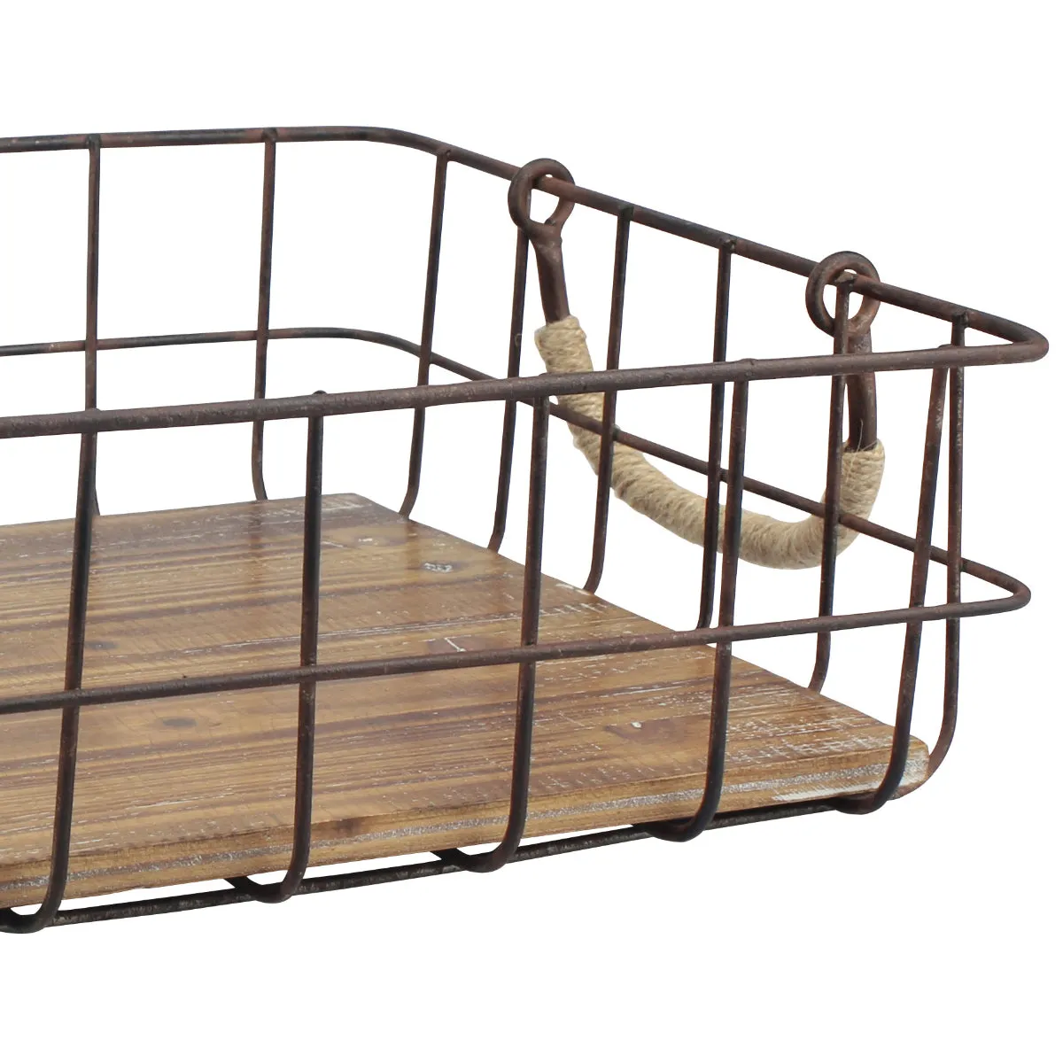 Rectangle Metal Wire and Wood Baskets (Set of 2)