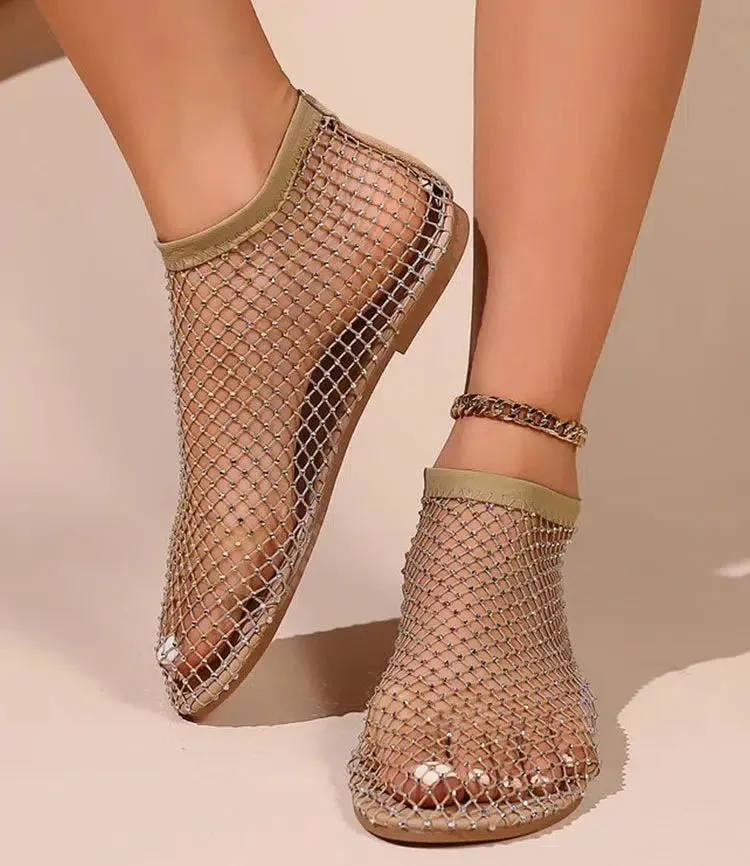 Rhinestone Fishnet Ballerina Flats