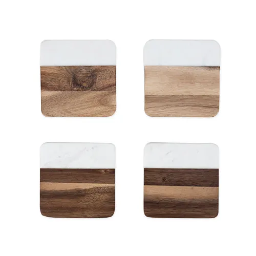 Rustic Farmhouse: Marble & Acacia Coaster Set by Twine