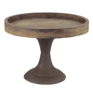 Rustic Worn Natural Wood and Metal Pedestal Tray