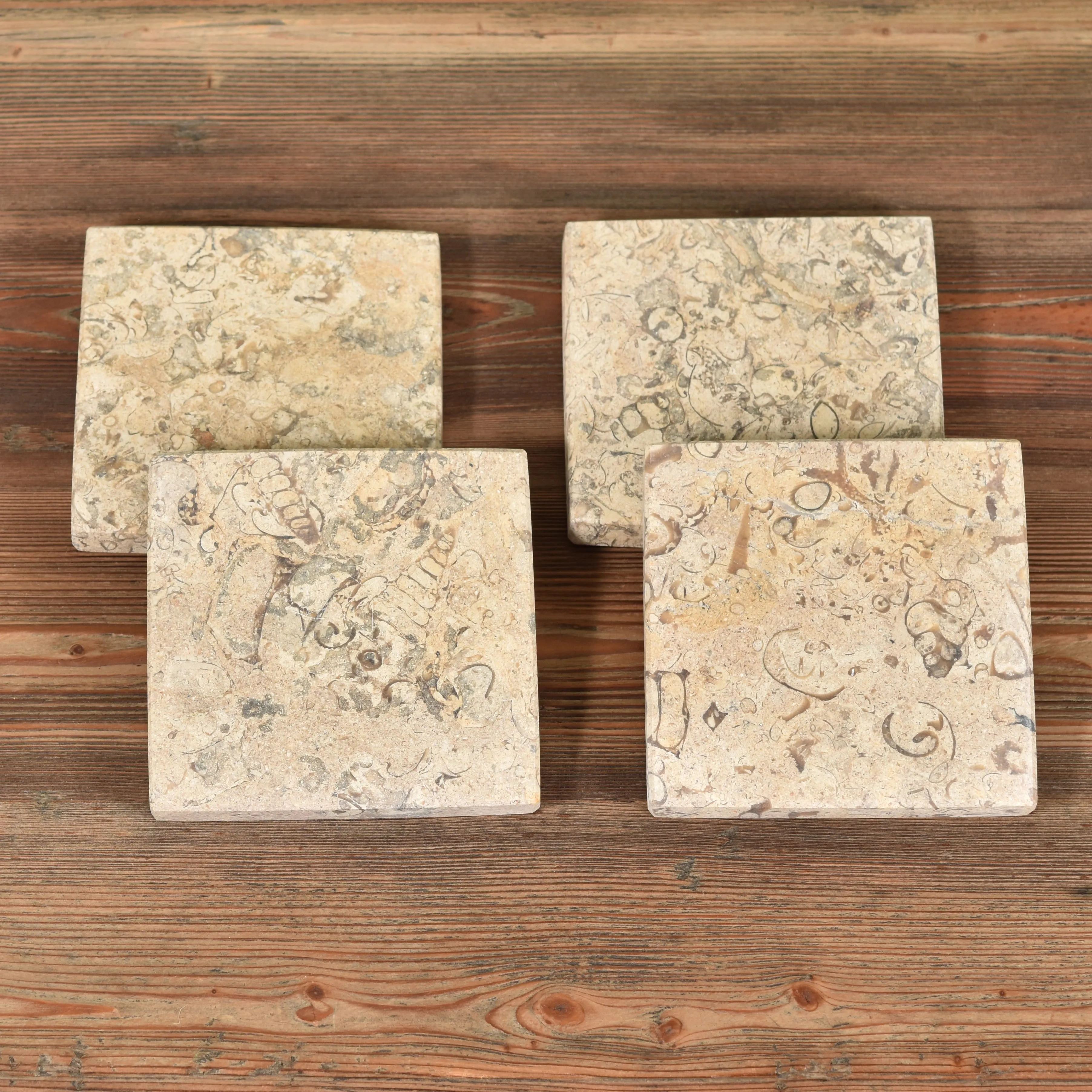 Solid Marble Coasters - Light Fossil Stone Square