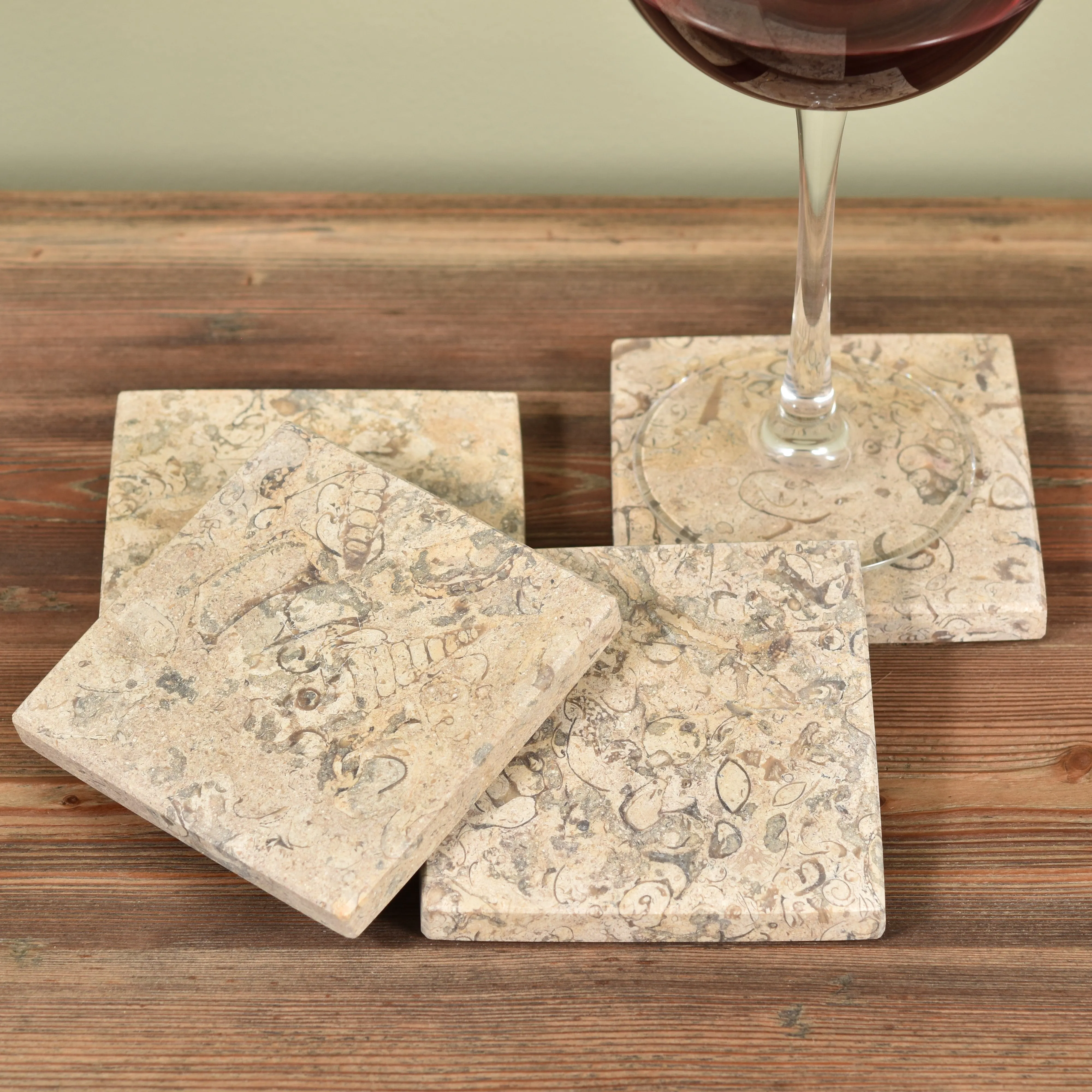 Solid Marble Coasters - Light Fossil Stone Square