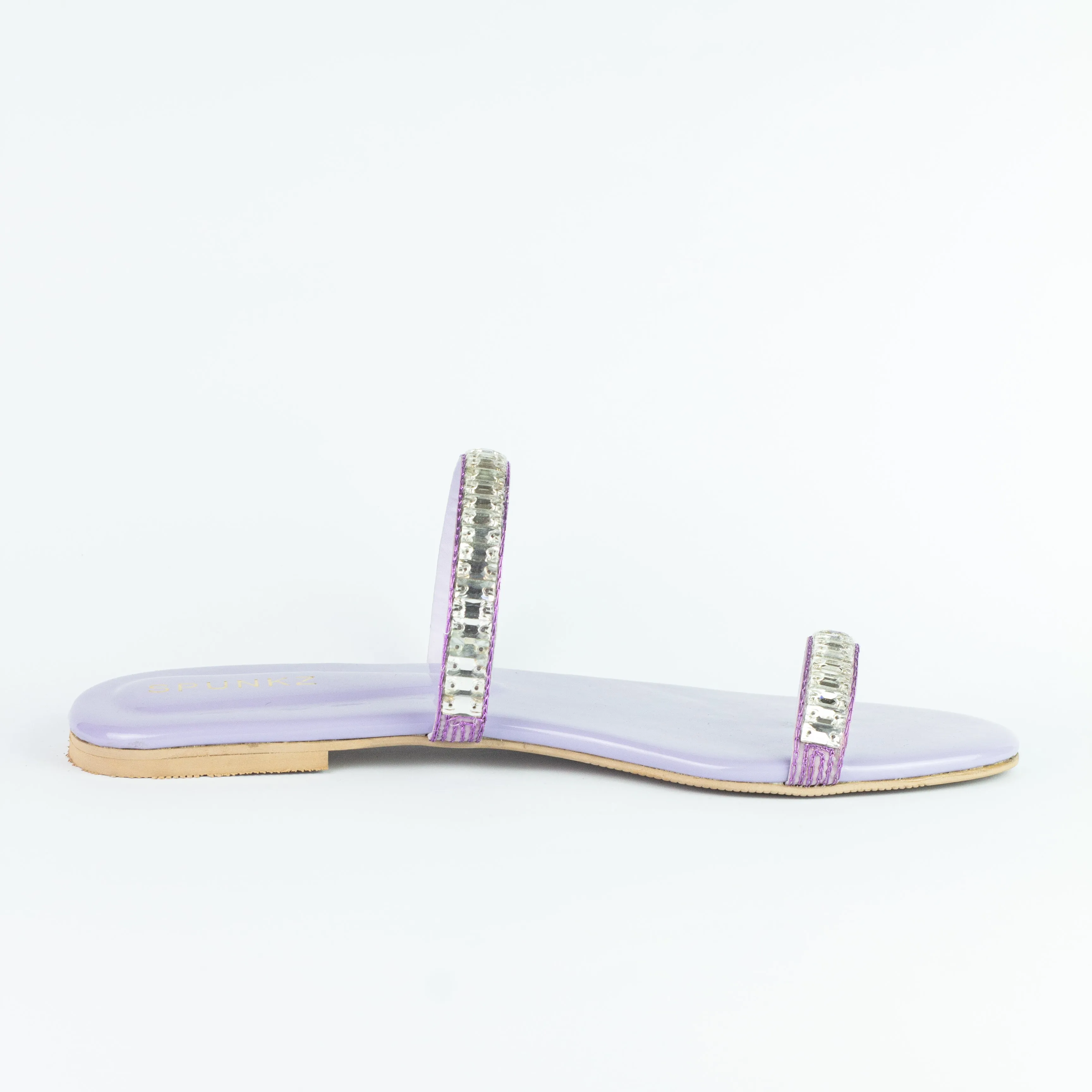 Spunkz Lilac Sparkling Crystal Chain Embellished Formal Thong Sandals