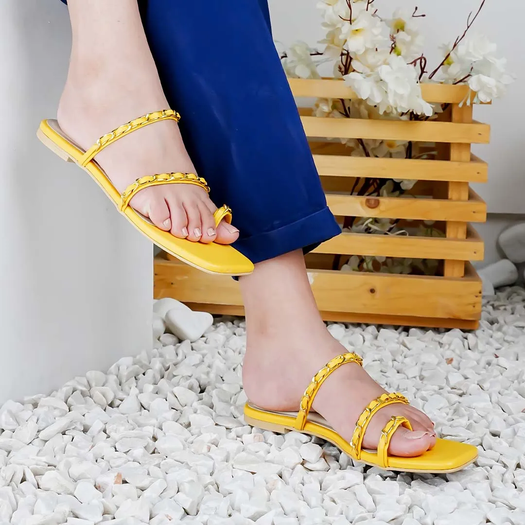 Strappy Chain Flats Yellow