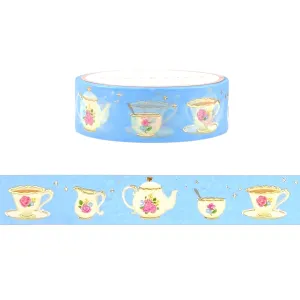 Tea Time Tea set washi (15mm   light gold foil)