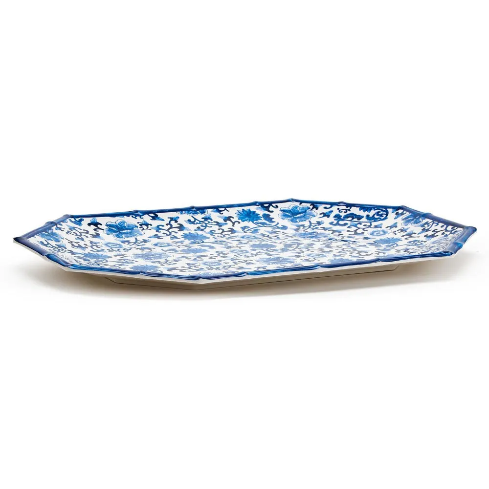 Blue Bamboo Touch Floral Pattern Octagonal Serving Tray by Twos Company