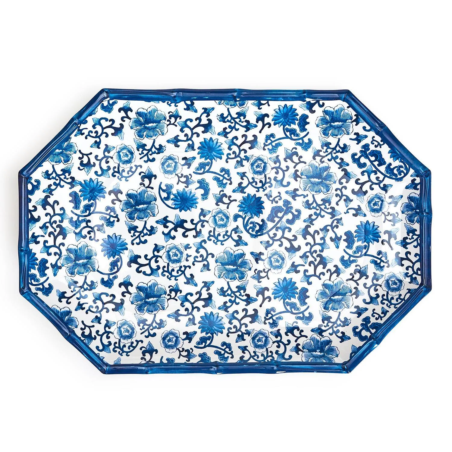 Blue Bamboo Touch Floral Pattern Octagonal Serving Tray by Twos Company